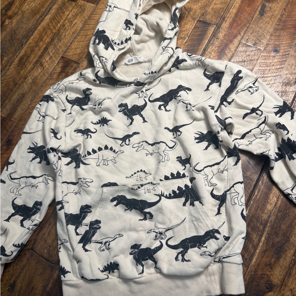 H&M Beige and Black Dino Print Hoodie 8-10